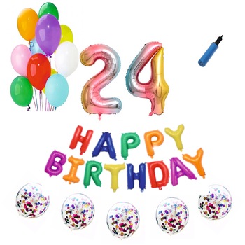 Set baloane Happy Birthday , pentru 24 ani, cifra 1 metru, Multicolor Set baloane Happy Birthday , pentru 24 ani, cifra 1 metru, Multicolor