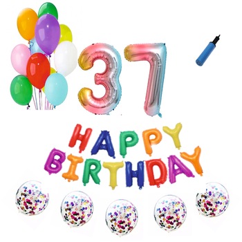 Set baloane Happy Birthday , pentru 37 ani, cifra 1 metru, Multicolor Set baloane Happy Birthday , pentru 37 ani, cifra 1 metru, Multicolor