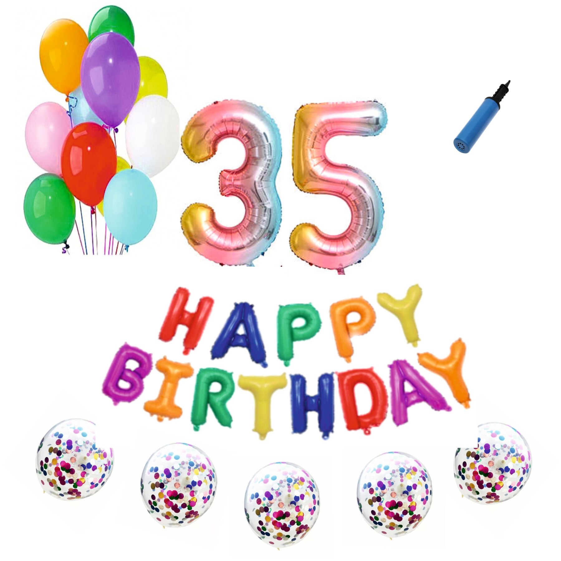 Set baloane Happy Birthday , pentru 35 ani, cifra 1 metru, Multicolor