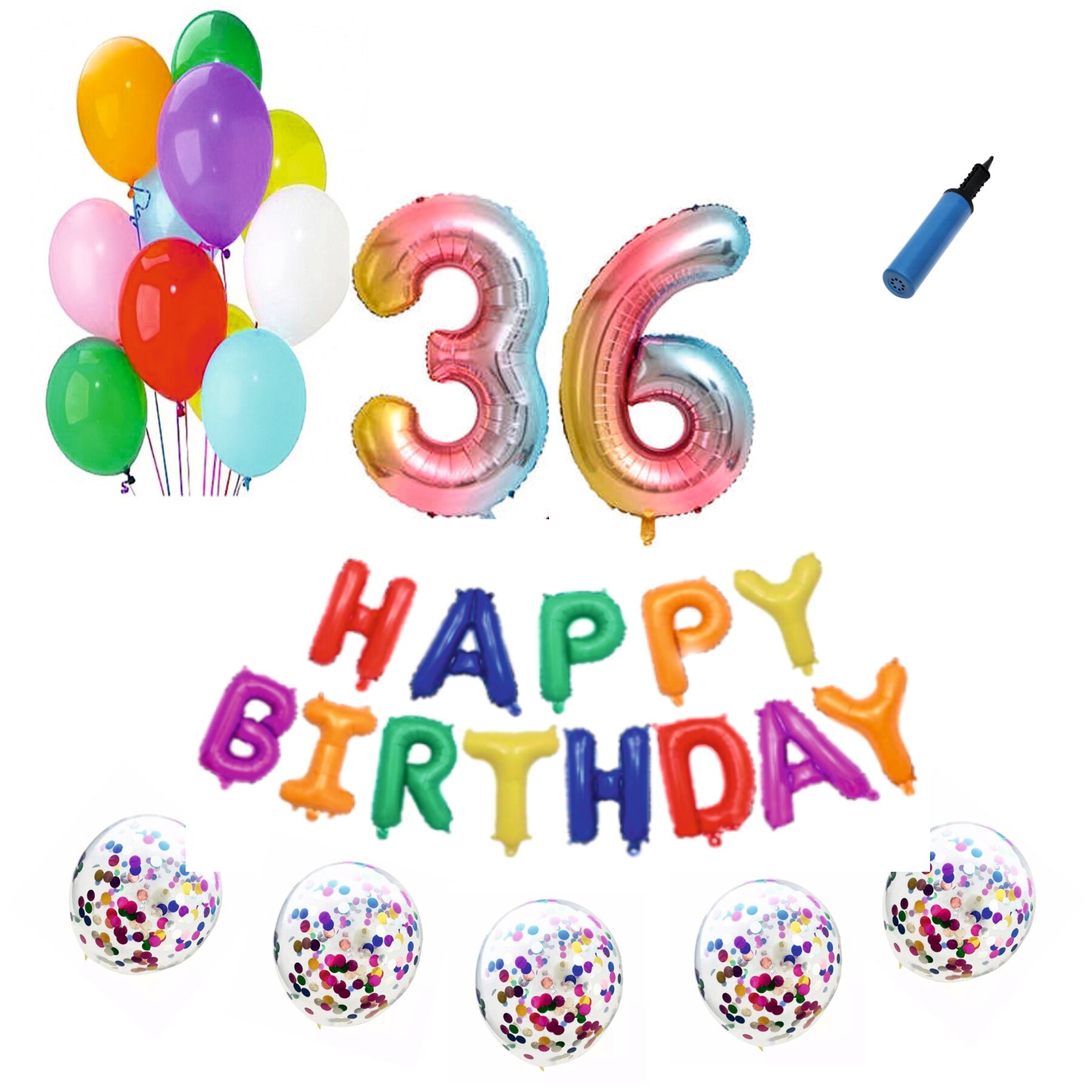 Set baloane Happy Birthday , pentru 36 ani, cifra 1 metru, Multicolor