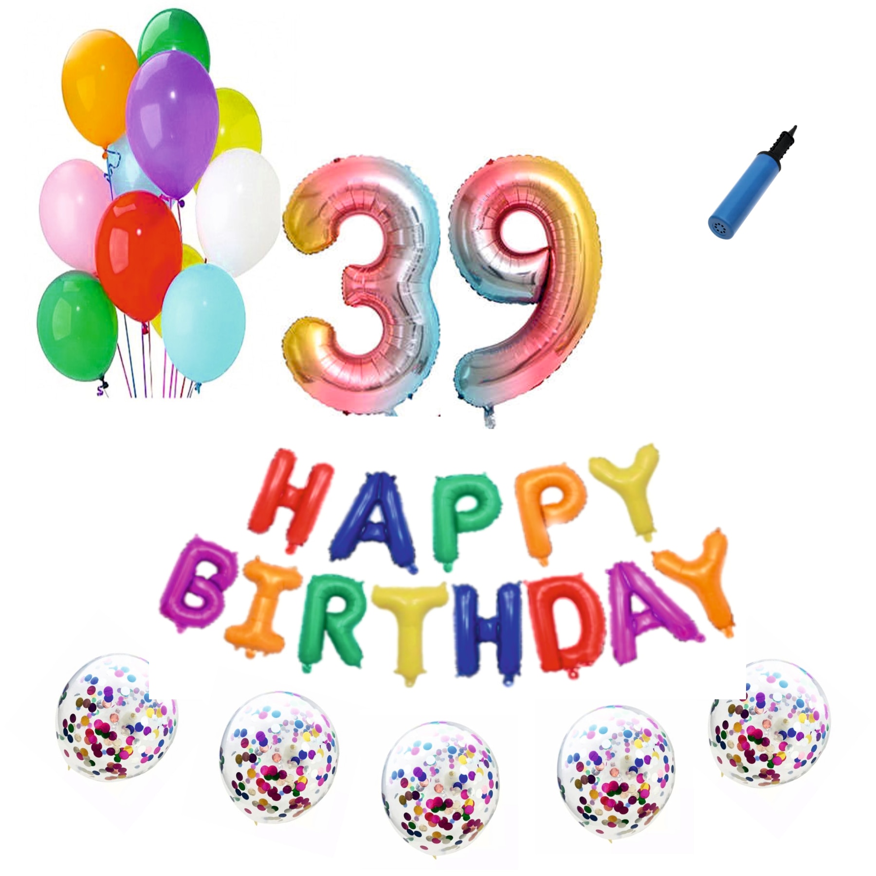 Set baloane Happy Birthday , pentru 39 ani, cifra 1 metru, Multicolor