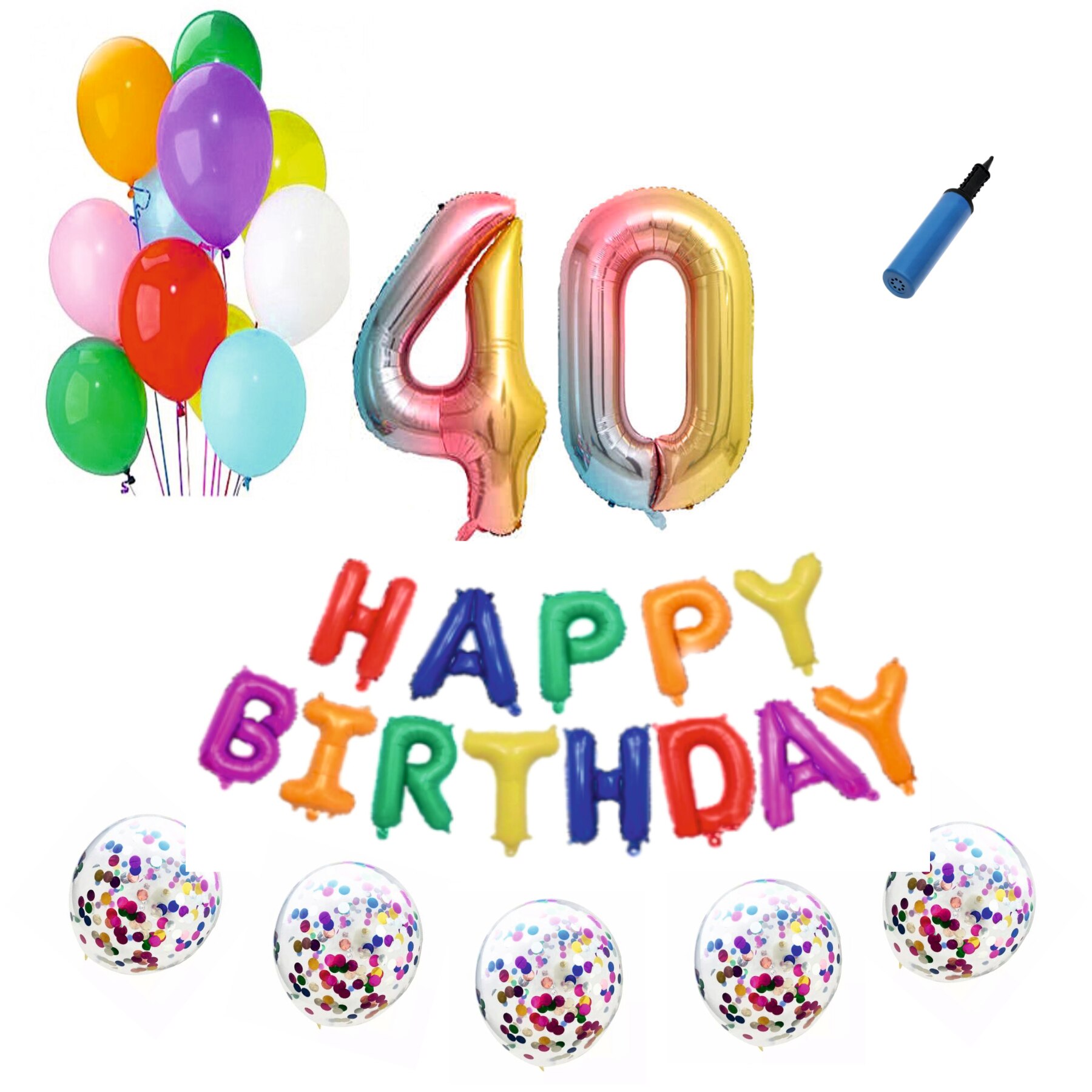 Set baloane Happy Birthday , pentru 40 ani, cifra 1 metru, Multicolor