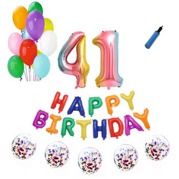 Set baloane Happy Birthday , pentru 41 ani, cifra 1 metru, Multicolor Set baloane Happy Birthday , pentru 41 ani, cifra 1 metru, Multicolor