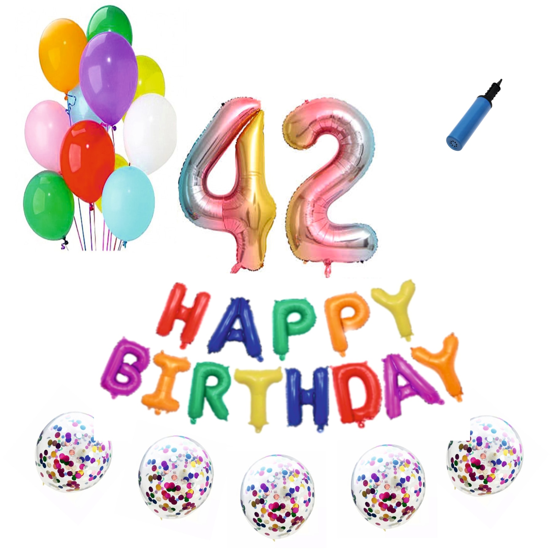Set baloane Happy Birthday , pentru 42 ani, cifra 1 metru, Multicolor