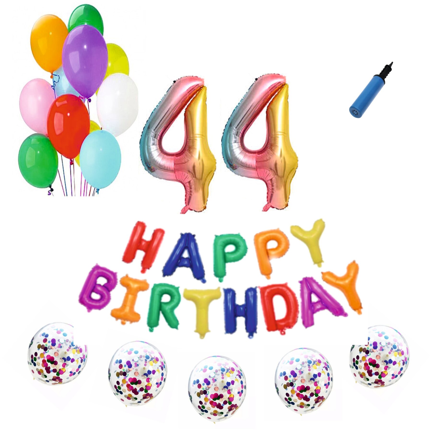 Set baloane Happy Birthday , pentru 44 ani, cifra 1 metru, Multicolor