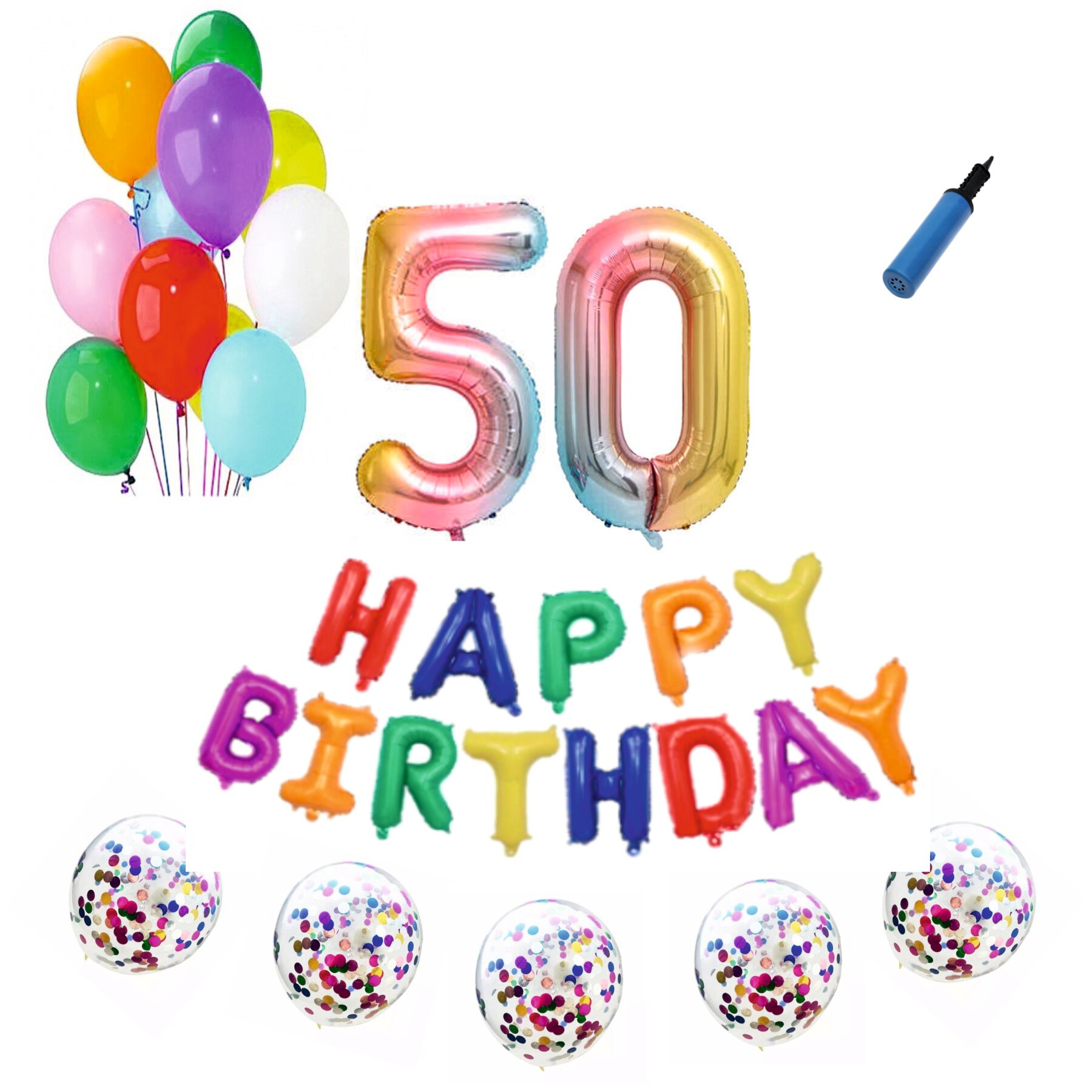 Set baloane Happy Birthday , pentru 50 ani, cifra 1 metru, Multicolor