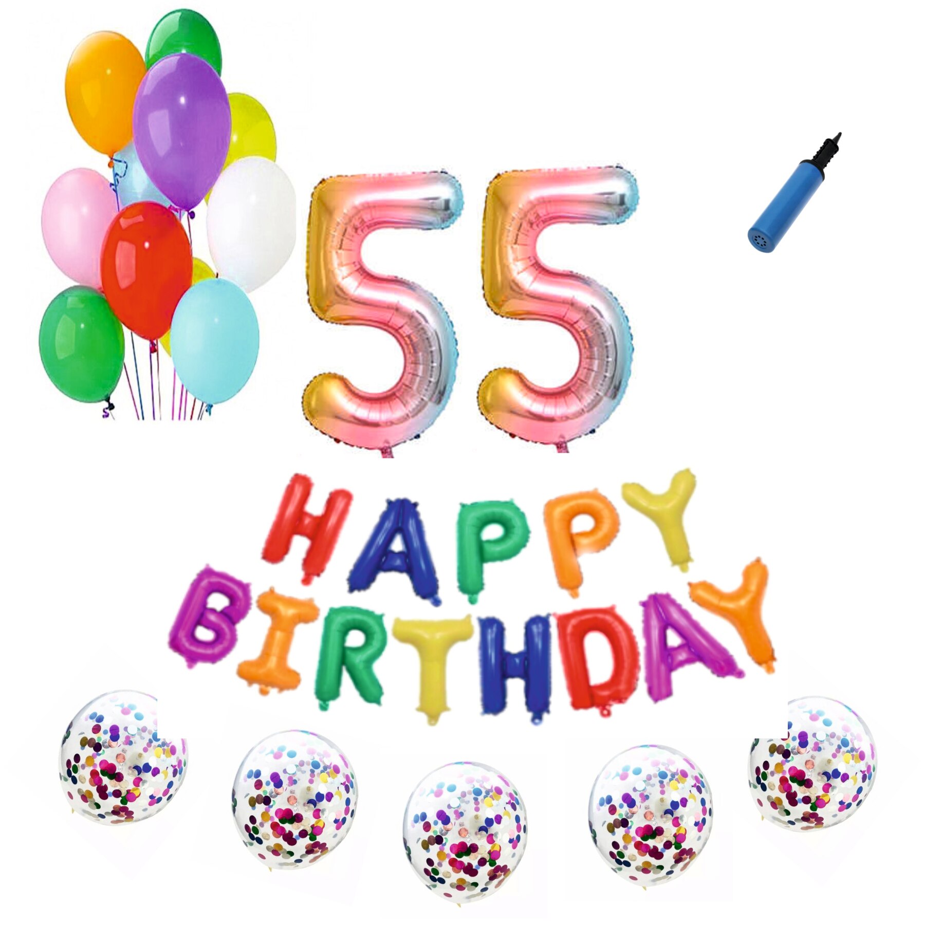 Set baloane Happy Birthday , pentru 55 ani, cifra 1 metru, Multicolor