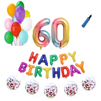 Set baloane Happy Birthday , pentru 60 ani, cifra 1 metru, Multicolor Set baloane Happy Birthday , pentru 60 ani, cifra 1 metru, Multicolor