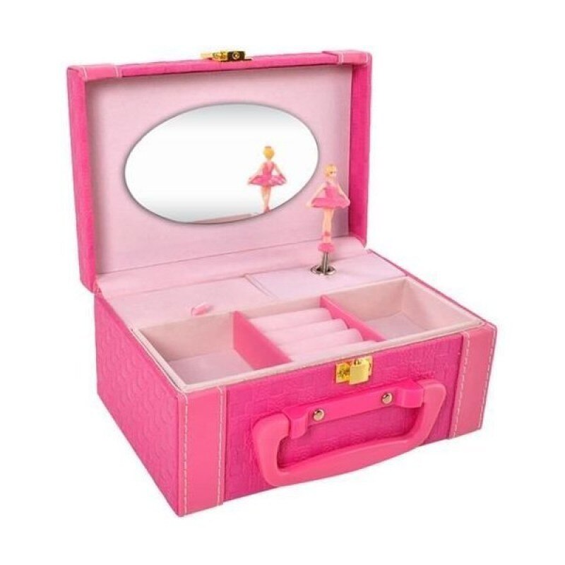 Cutie muzicala pentru bijuterii Iso Trade, 18 x 12 x 9 cm, 3 compartimente, 3 ani+, Roz