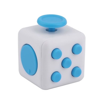 Cub antistres, Fidget cube, alb-albastru, 3x3x3 cm Cub antistres, Fidget cube, alb-albastru, 3x3x3 cm