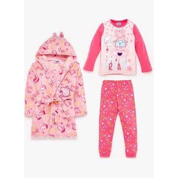 Set 2 bucati, Halat baie + Pijama pentru fetite 5-6 ani, brand Peppa Pig, culoare roz Set 2 bucati, Halat baie + Pijama pentru fetite 5-6 ani, brand Peppa Pig, culoare roz