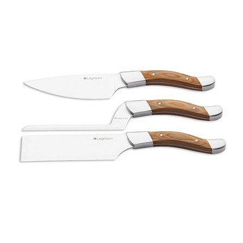 Set de 3 cutite pentru branza Legnoart, Fromager, otel japonez de inalta calitate, cutie de lux din lemn, finisaj artizanal, inox/maro deschis Set de 3 cutite pentru branza Legnoart, Fromager, otel japonez de inalta calitate, cutie de lux din lemn, finisaj artizanal, inox/maro deschis
