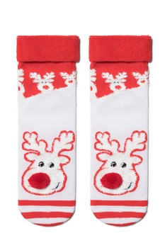 Sosete haioase Craciun model Rudolph cu ornament, Conte Elegant 444, Alb, 36-39 Sosete haioase Craciun model Rudolph cu ornament, Conte Elegant 444, Alb, 36-39