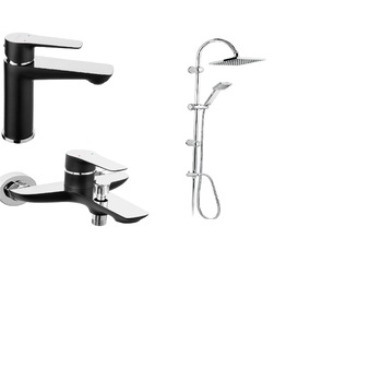 Set de dus FERRO ADORE BLACK baterie cada / dus , baterie lavoar si Set bara dus cu suport culisant, dus fix si para dus mobila Squerto Set de dus FERRO ADORE BLACK baterie cada / dus , baterie lavoar si Set bara dus cu suport culisant, dus fix si para dus mobila Squerto