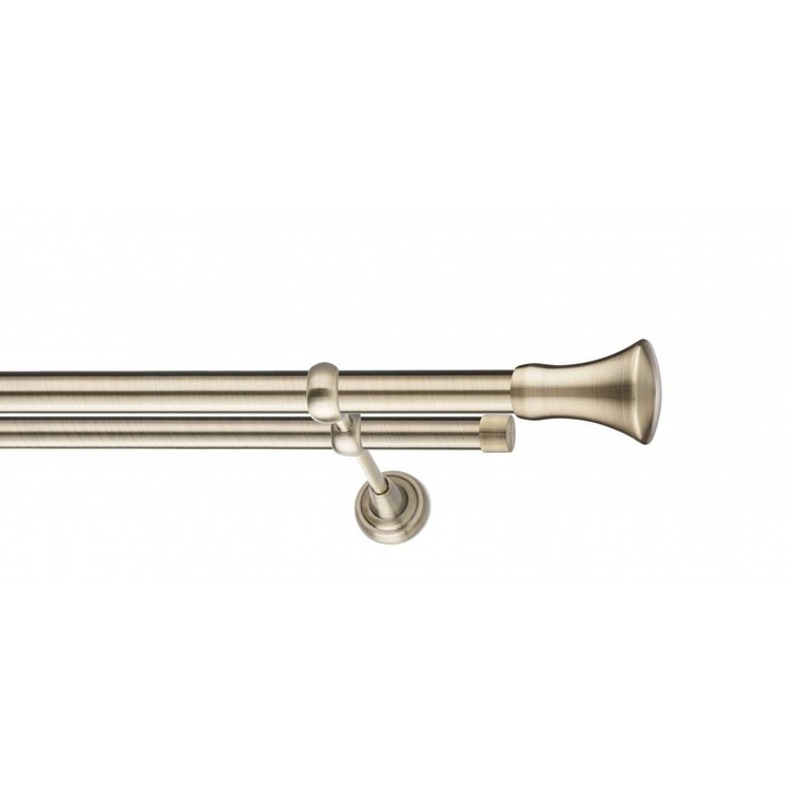 Galerie metalica Monaco -fara inele, dubla - clasic, 25mm/16mm x 2.0m, antique brass (auriu antic)
