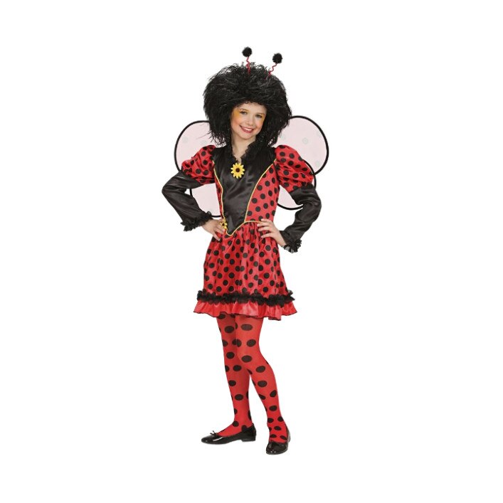 Costum Gargarita, 3 piese, rochie, aripi si bentita cu antene, rosu/negru, 5 - 7 ani