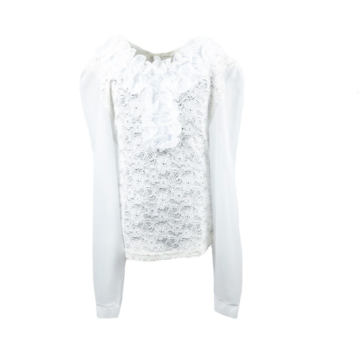 Bluza eleganta cu maneca lunga, Catherine, Elastan, Alb