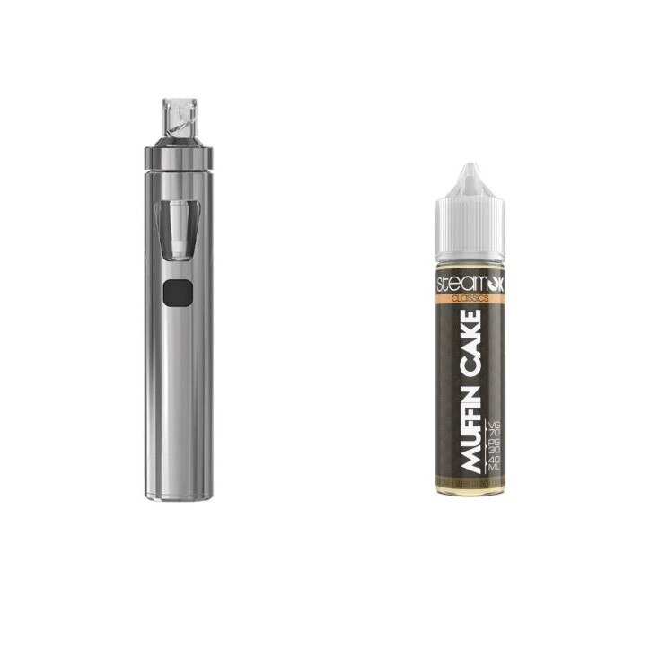 Kit Tigara Electronica Joyetech eGO AIO, 1500 mAh, Silver + Lichid SteamOK Muffin Cake, 40 ml