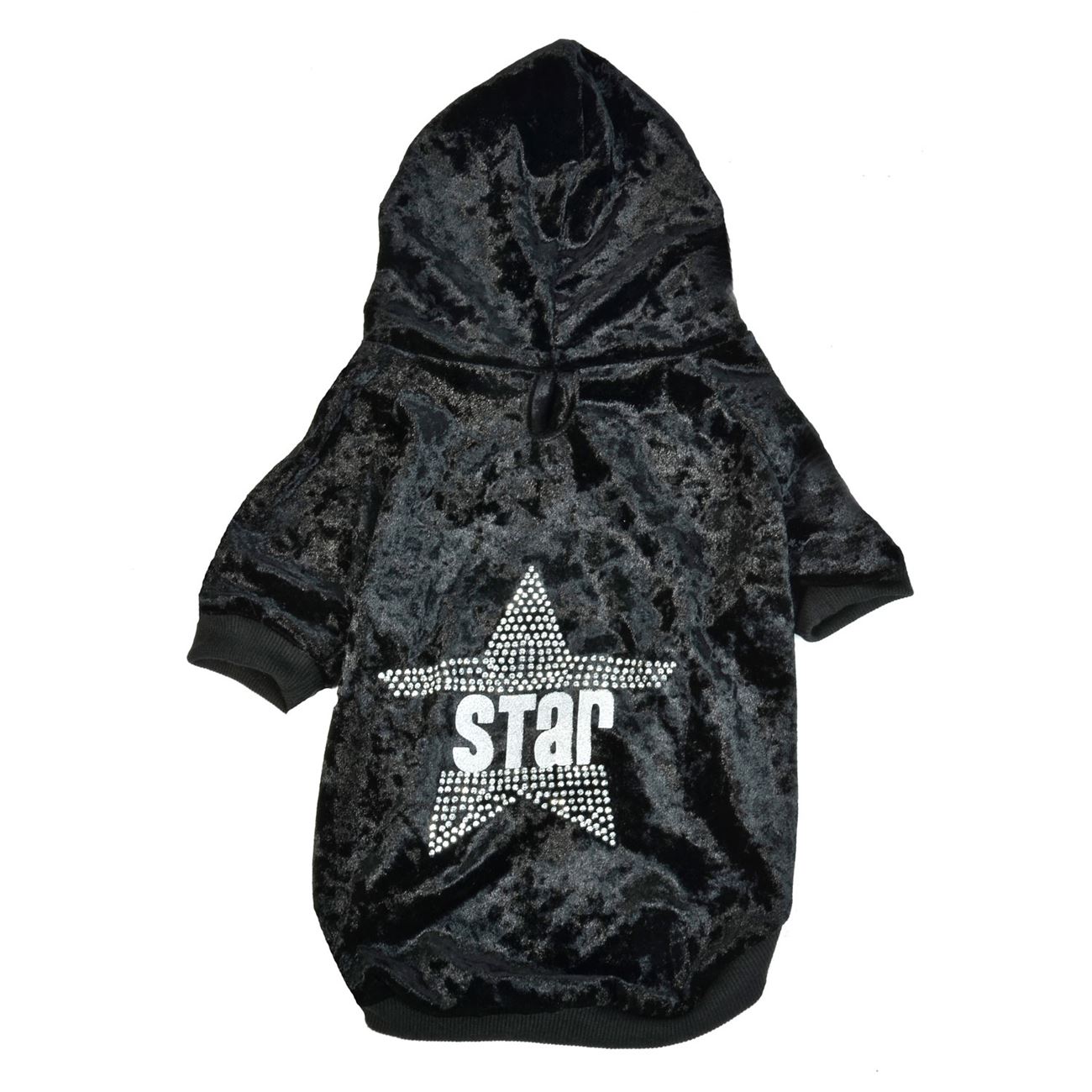 Hainuta pentru catel, Zola, neagra, insertii cu mesaj Star,gluga, neagra, Marime XL