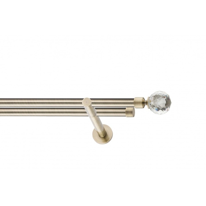 Galerie metalica Cristal Rotund -fara inele, dubla - moderna, 19mm x 1.6m, antique brass (auriu antic)