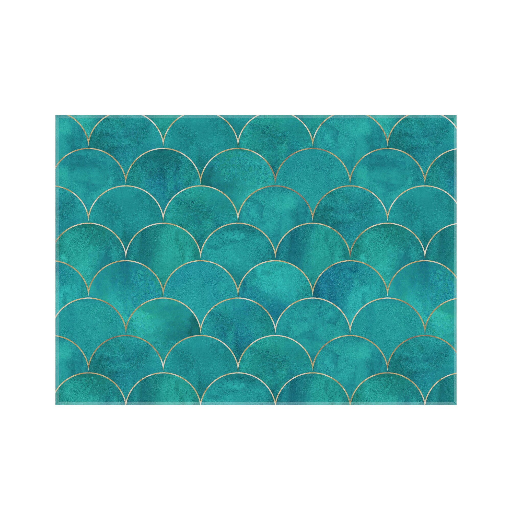 Sticla bucatarie securizata Saint Gobain Glass®, imprimata 90x65cm, protectie antistropire pentru aragaz, Ambra Deco, Solzi turcoaz