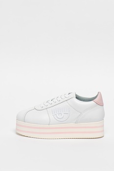 CHIARA FERRAGNI - Bőr sneaker hímzett logóval, Fehér/Rózsaszín, 41