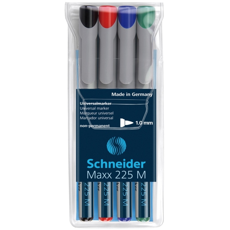 Marker OHP mediu nepermanent Schneider 225, 1 mm, 4 buc/set