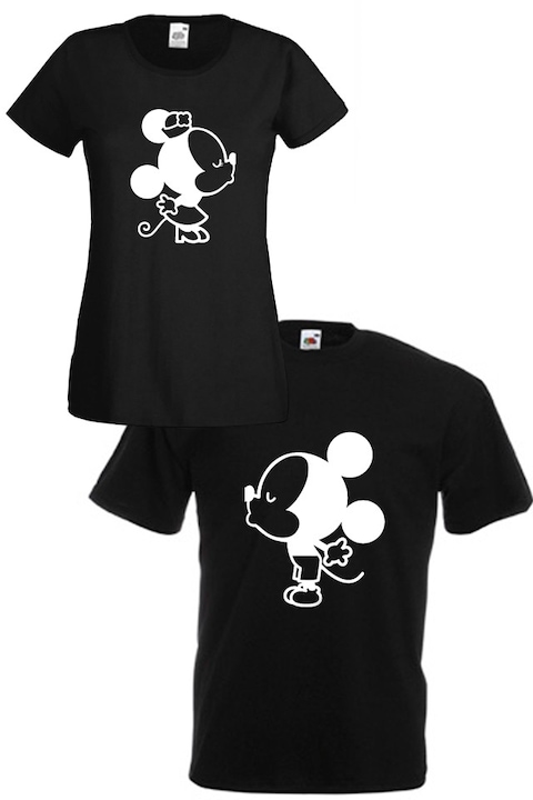 Комплект тениски Fruit of the Loom Mickey & Minnie 13010273, черни, дамска XL и мъжка L