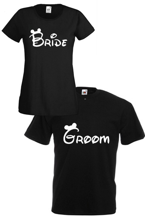 Комплект тениски Fruit of the Loom Bride & Groom 8010702, черни, мъжка M и дамска XS
