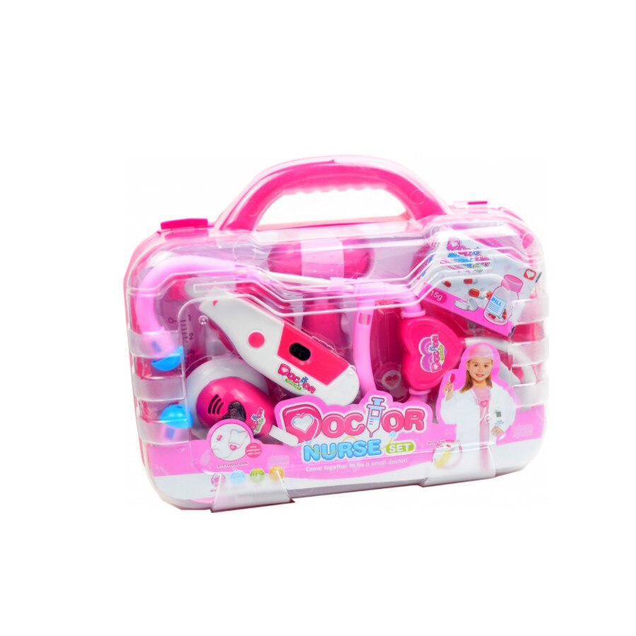 Trusa de doctor cu 9 accesorii si geanta transport, roz