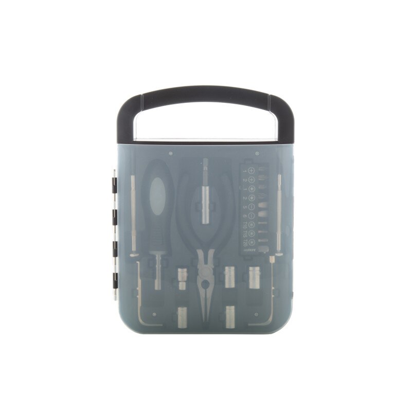 Set scule cu 22 de accesorii, din otel inoxidabil, in cutie pentru depozitare si organizare