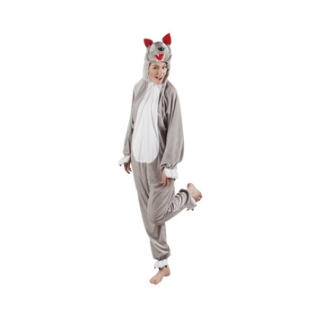 Costum Lup de plus, combinezon cu gluga cu masca, gri/alb, max 1,80 m Costum Lup de plus, combinezon cu gluga cu masca, gri/alb, max 1,80 m