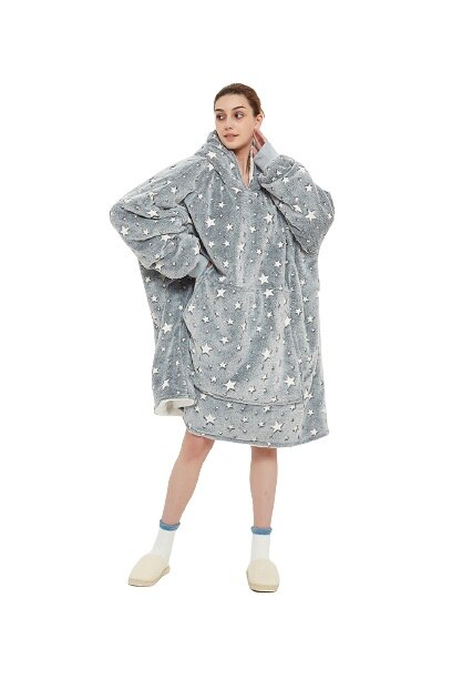 Hanorac superpufos, Panda Hug, super urias, marime universala, Alb/Gri melange, One Size