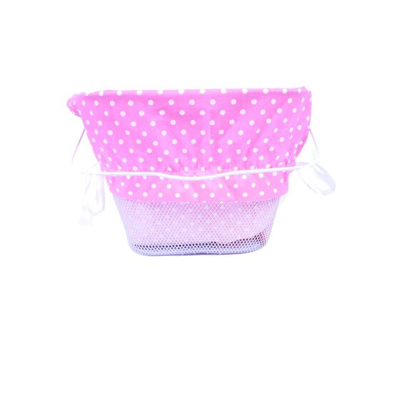 Cos fata alb click cu prindere pe ghidon, Roz cu puncte albe, 37cm x 26 cm x 22cm