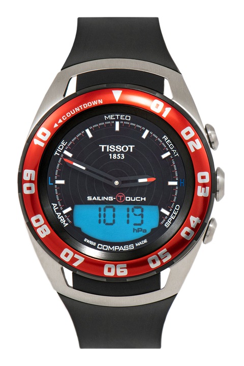 Tissot, T-Touch szilikonszíjas analóg és digitális karóra, Fekete/ezüstszín/piros