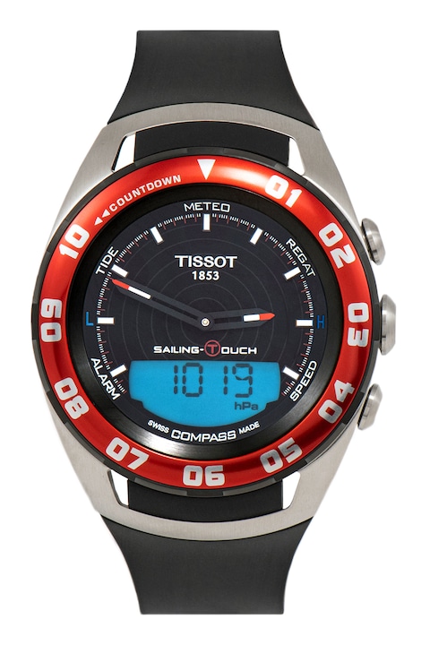 Tissot, Цифрово-аналогов часовник T-Touch със силиконова каишка, Черен / Сребрист / Червен