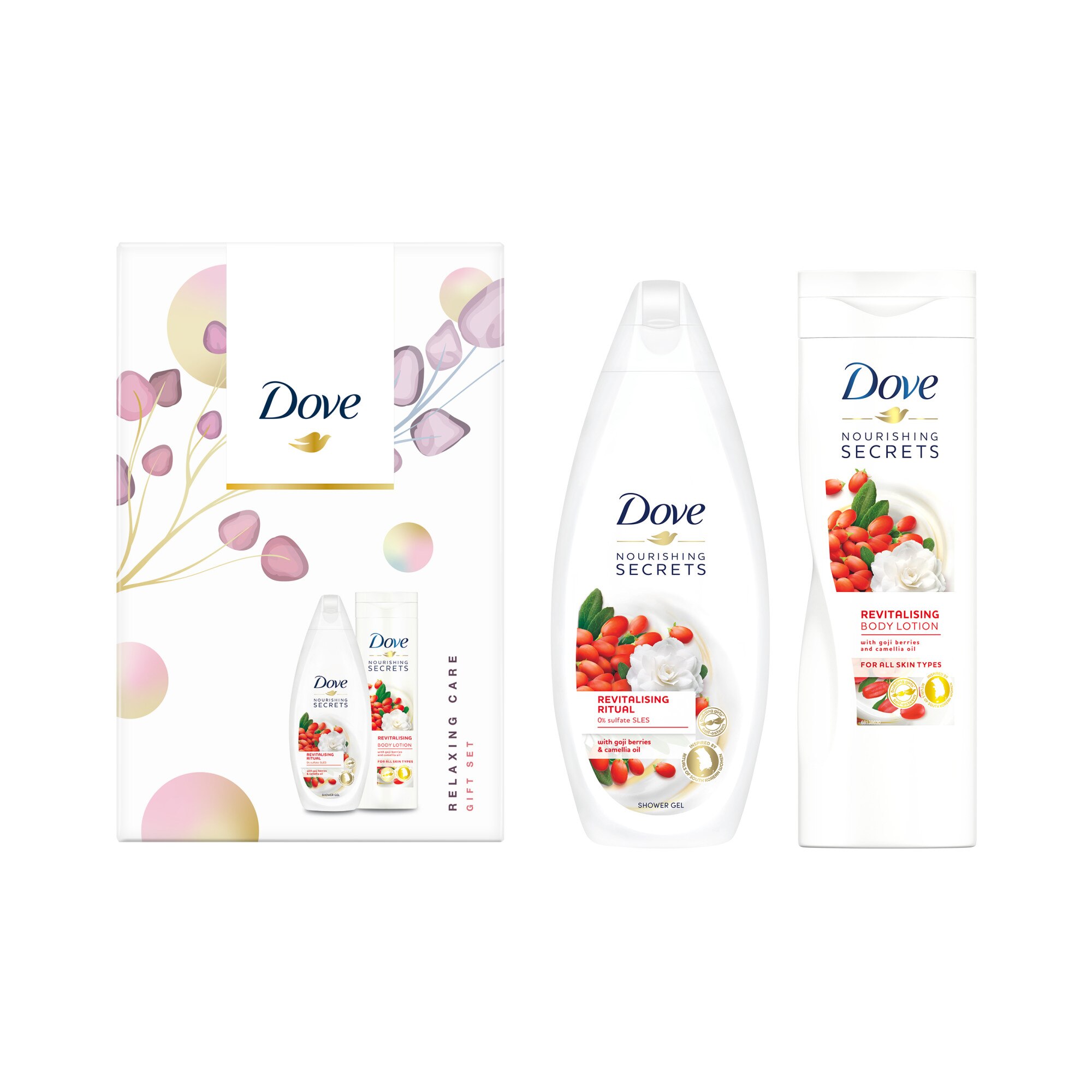 Set cadou Dove: Lotiune de corp Nourishing Secrets Revitalizing Ritual, 250 ml + Gel de dus Nourishing Secrets Revitalizing Ritual, 250 ml