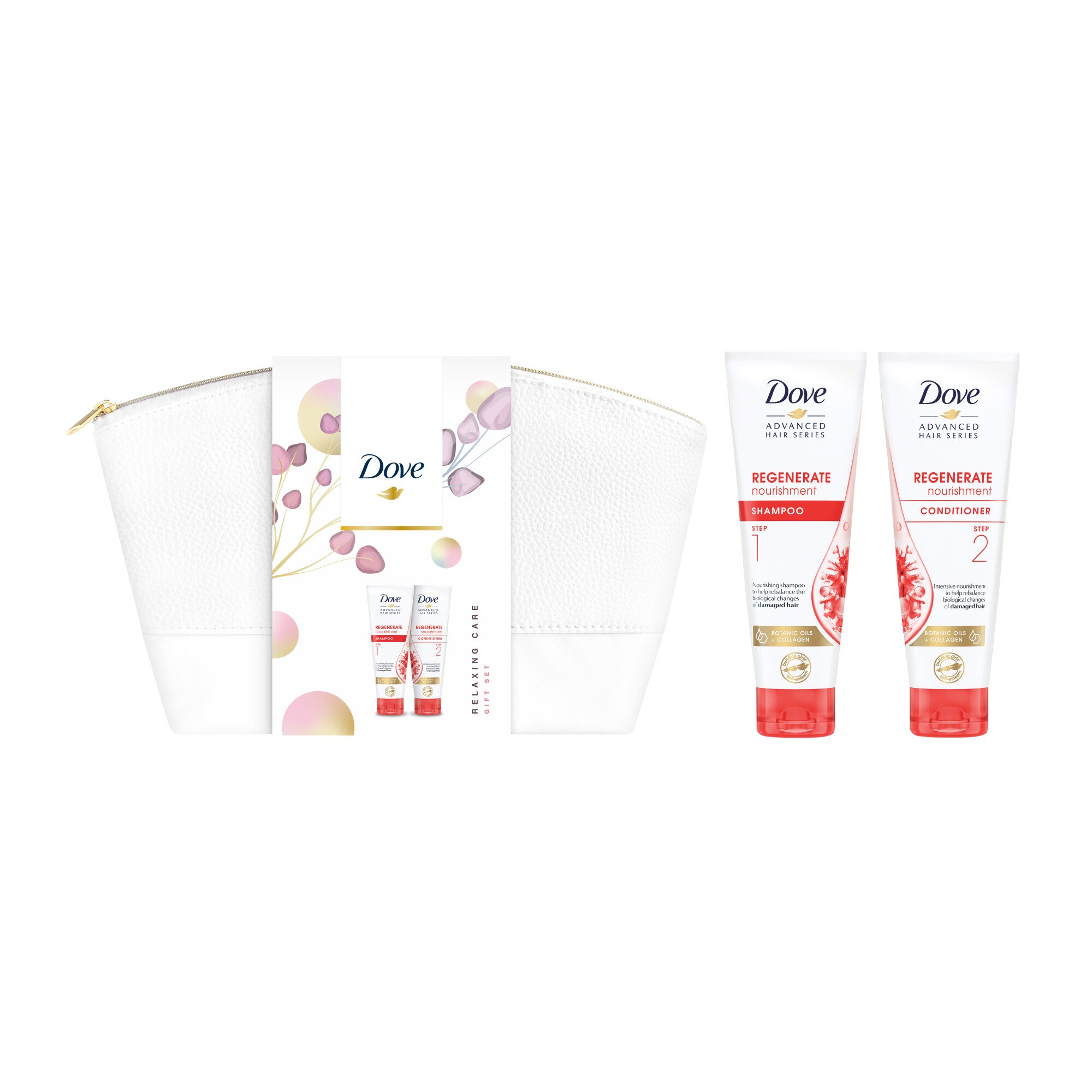 Set cadou Dove: Sampon Advanced Hair Series Regenerate Nourishment pentru par deteriorat, 250 ml + Balsam Advanced Hair Series Regenerate Nourishment pentru par deteriorat, 250 ml