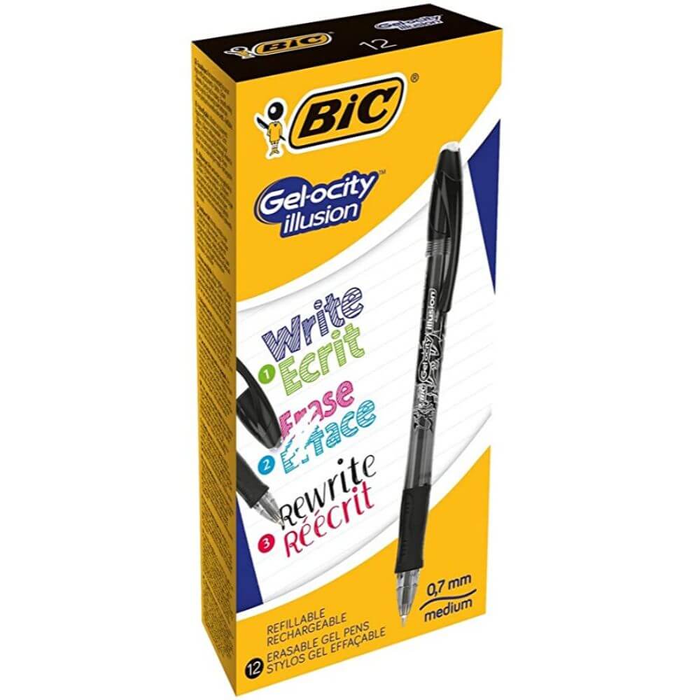 Set 12 Rollere BIC Gelocity Illusion, Negre, Varf 0.7 mm, Cerneala Termosensibila