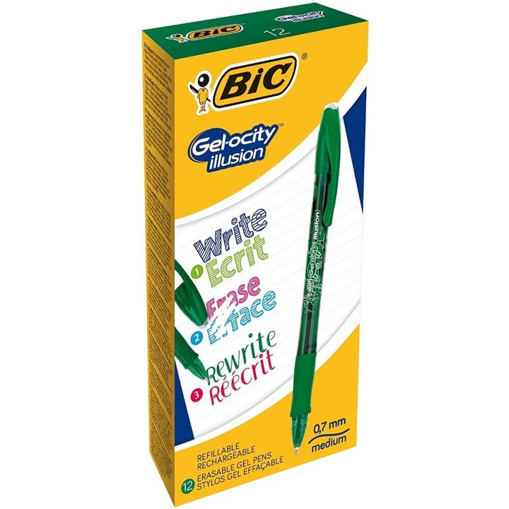 12 db BIC Gelocity Illusion Rollerball készlet, zöld, hegy 0,7 mm, hőérzékeny tinta
