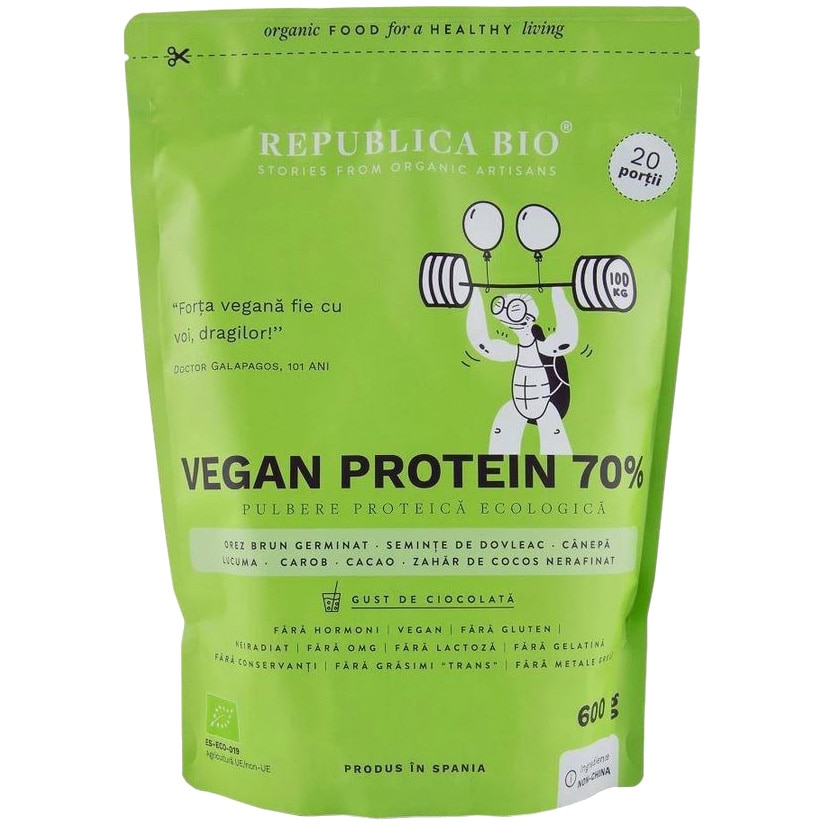 Vegan protein 70%, pulbere functionala ecologica Republica BIO, 600 g