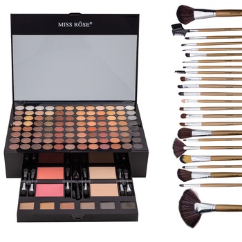Kit makeup Like a Princess, trusa cu 190 farduri si set 12 pensule cu husa Kit makeup Like a Princess, trusa cu 190 farduri si set 12 pensule cu husa