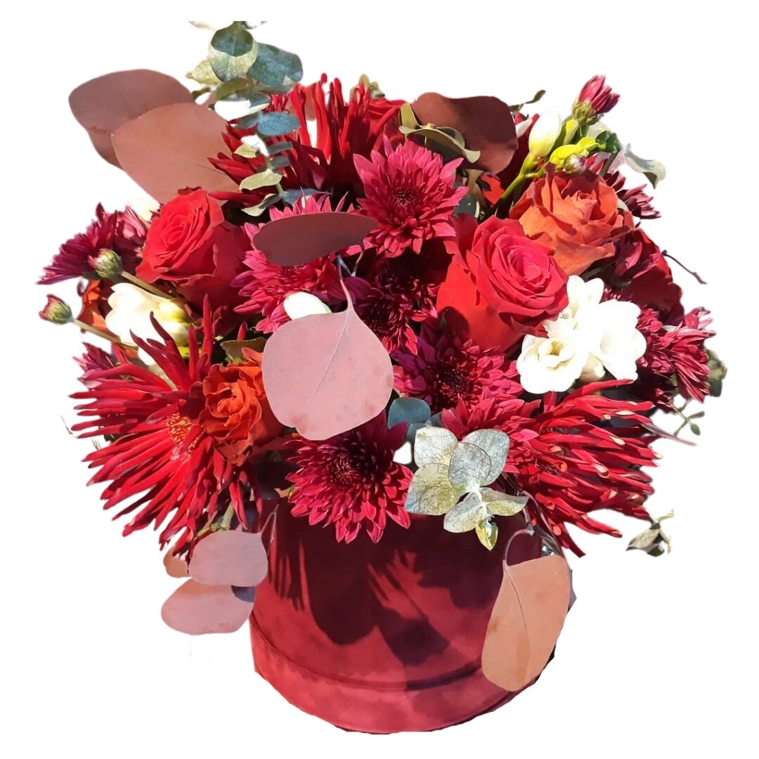 Aranjament floral ZMB Flowers cu Gerbera si Trandafiri - rosu
