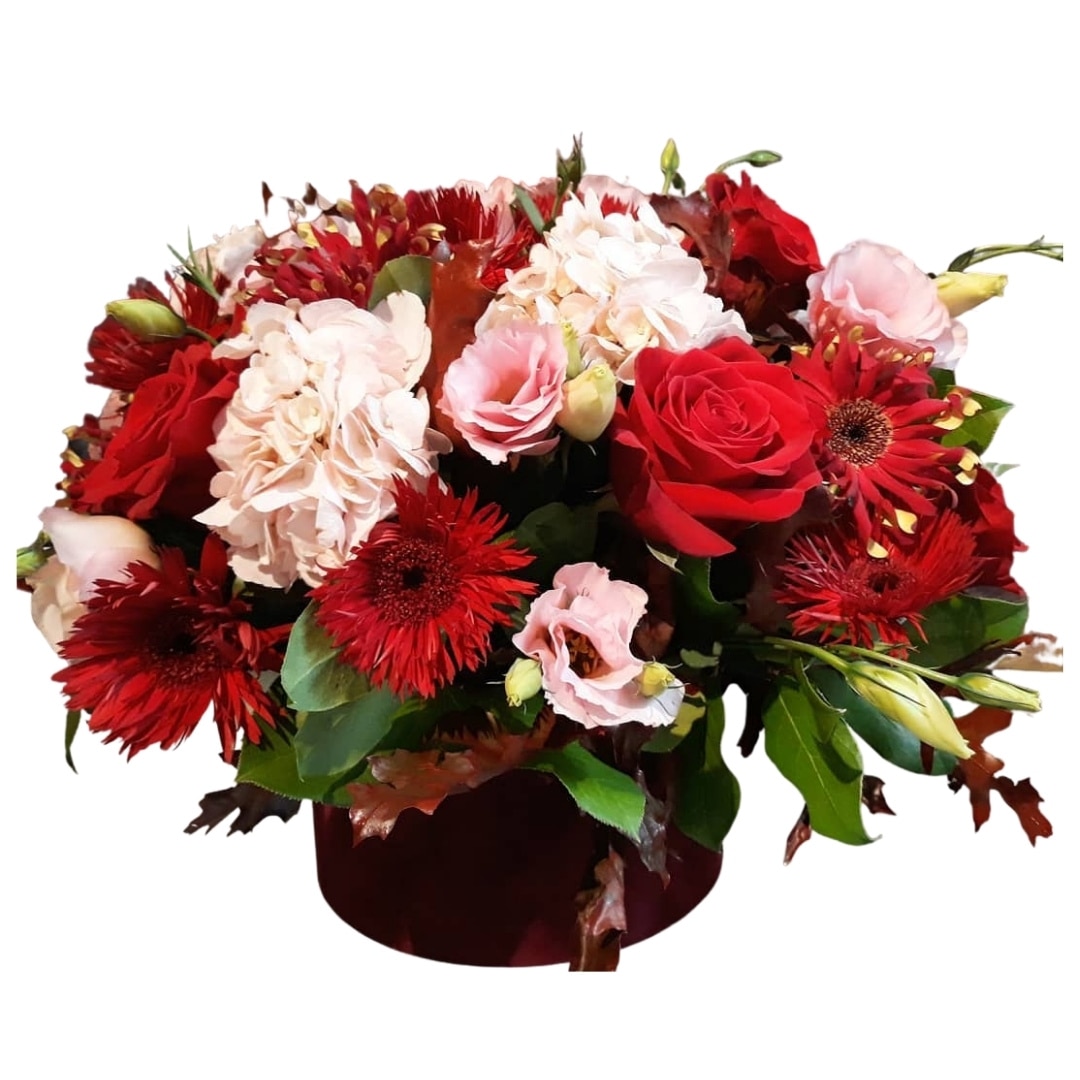 Aranjament floral Velvet Red - Trandafiri si Gerbera - ZMB Flowers