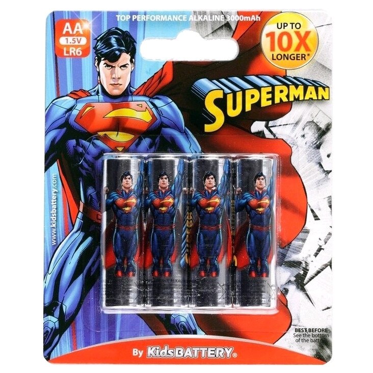 Set 4 baterii alcaline Kids Battery AA R6 Superman