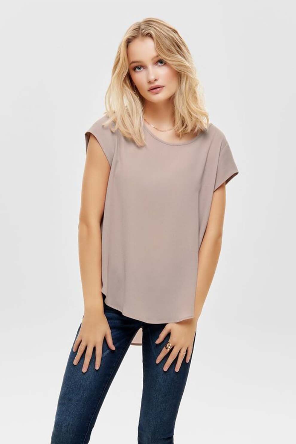 Only, Bluza cu terminatie asimetrica si maneci scurte, Lila