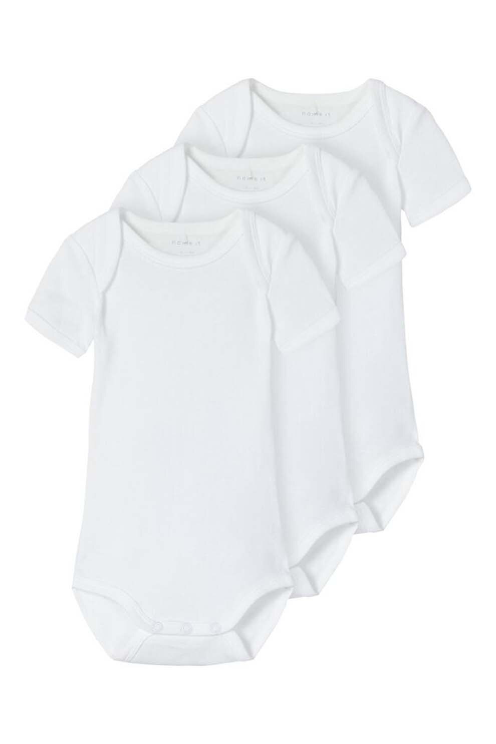 NAME IT, Set 3 body-uri din bumbac organic, unisex, uni, Alb, Alb