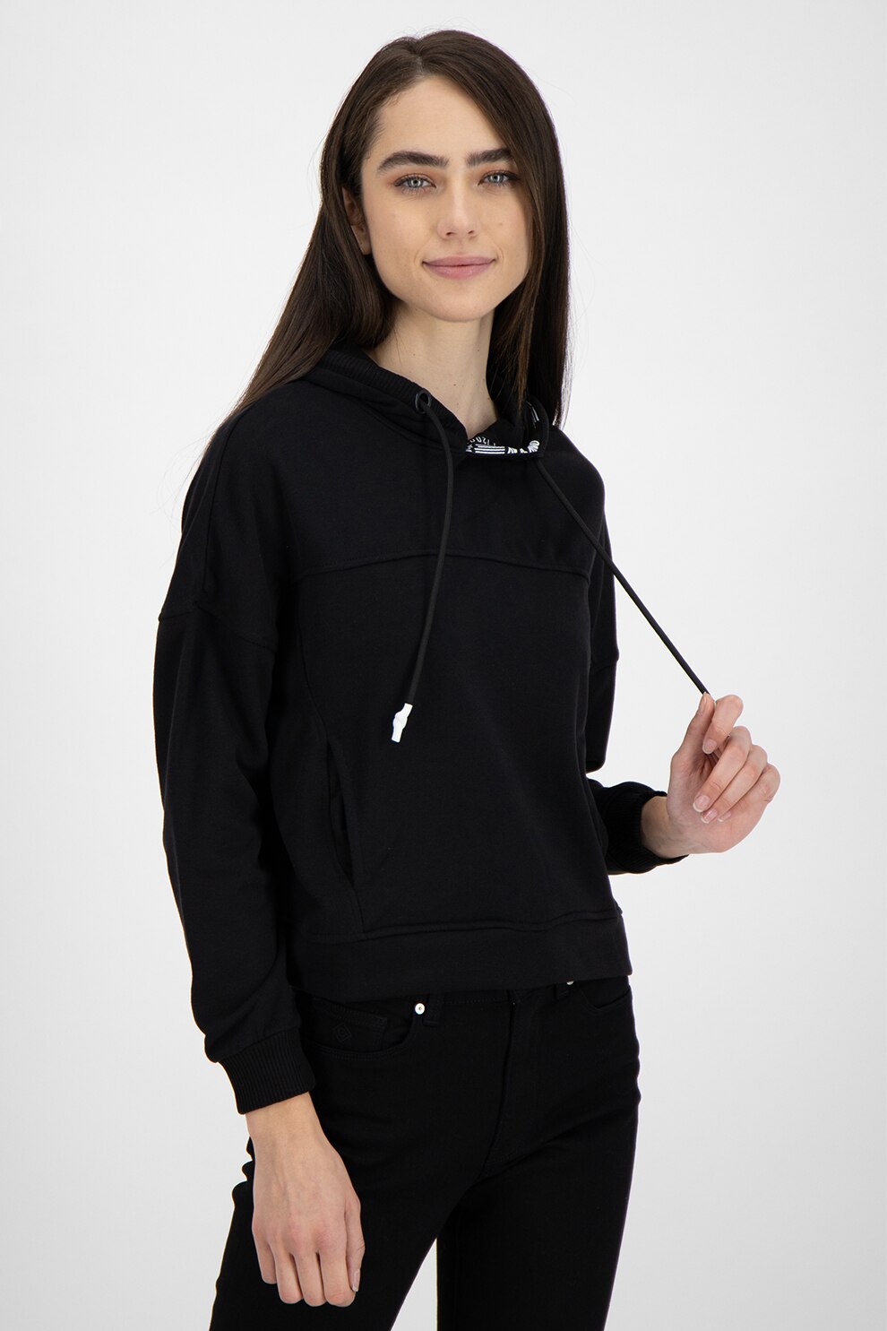 Only Play, Hanorac crop cu gluga ajustabila, Negru/Alb