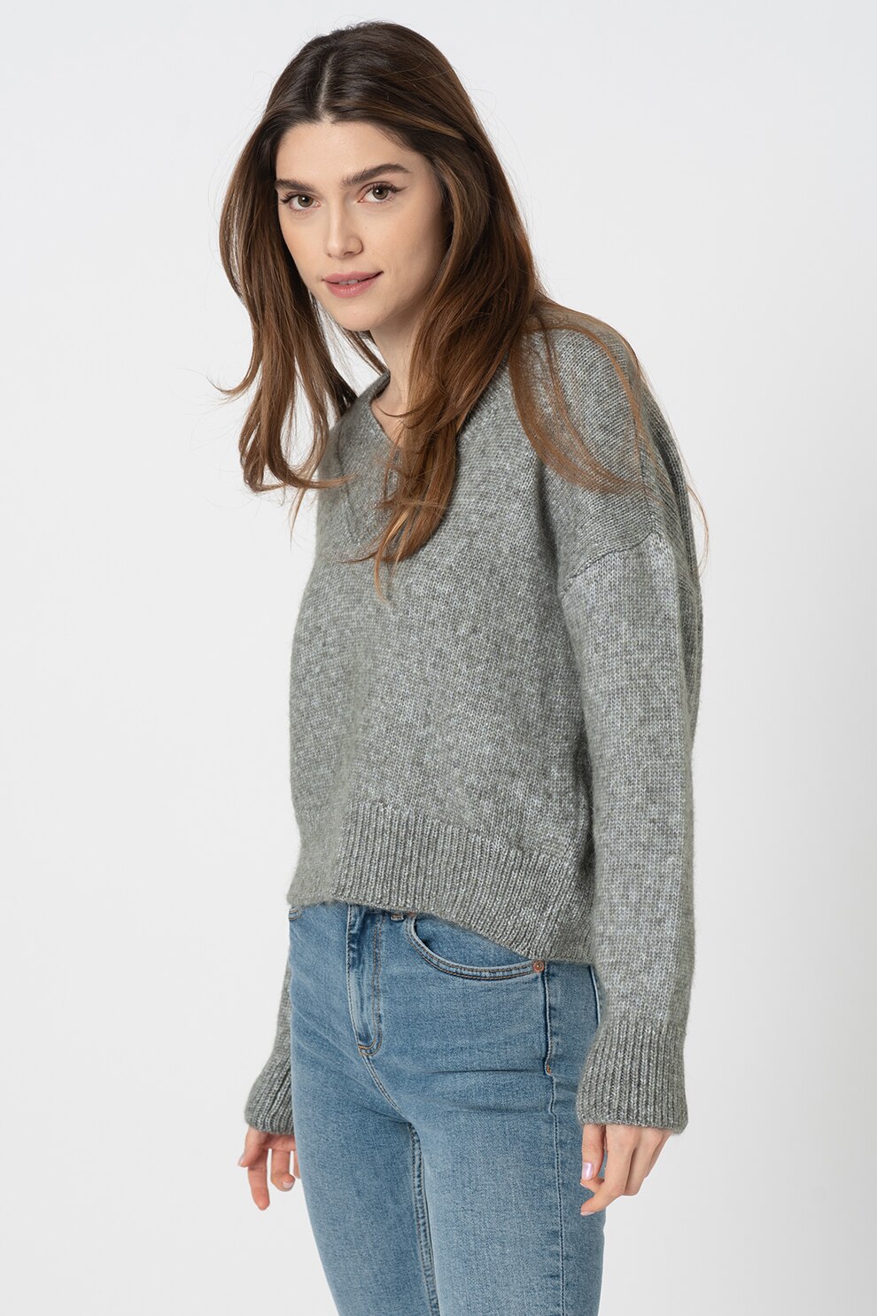 Only, Pulover cu decolteu in V Mika, Verde feriga