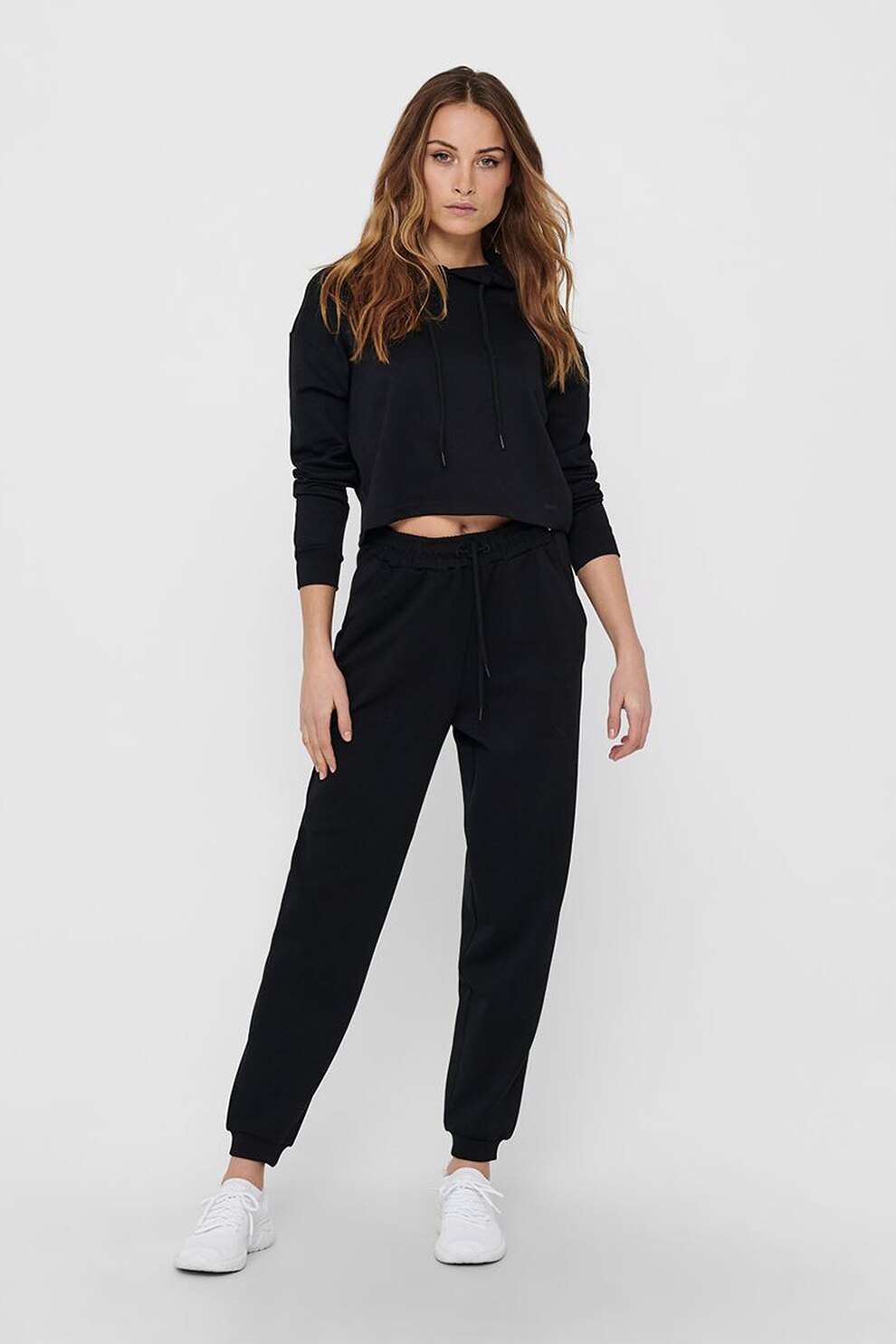 Only Play, Hanorac crop cu maneci cazute si snur, Negru